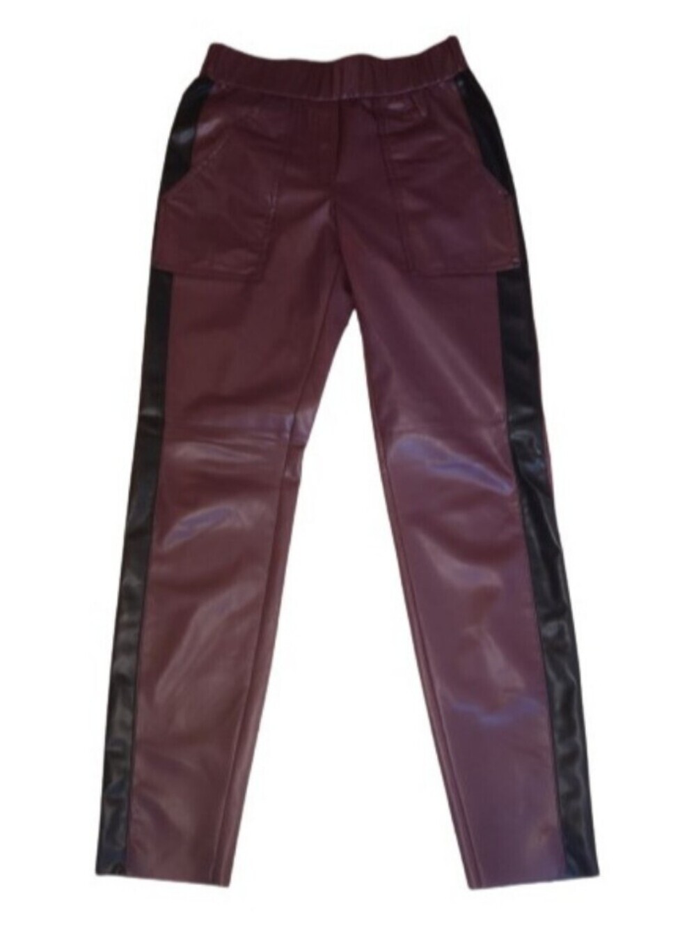 Marc Cain Vegan Leather Trousers Burgandy Color Block